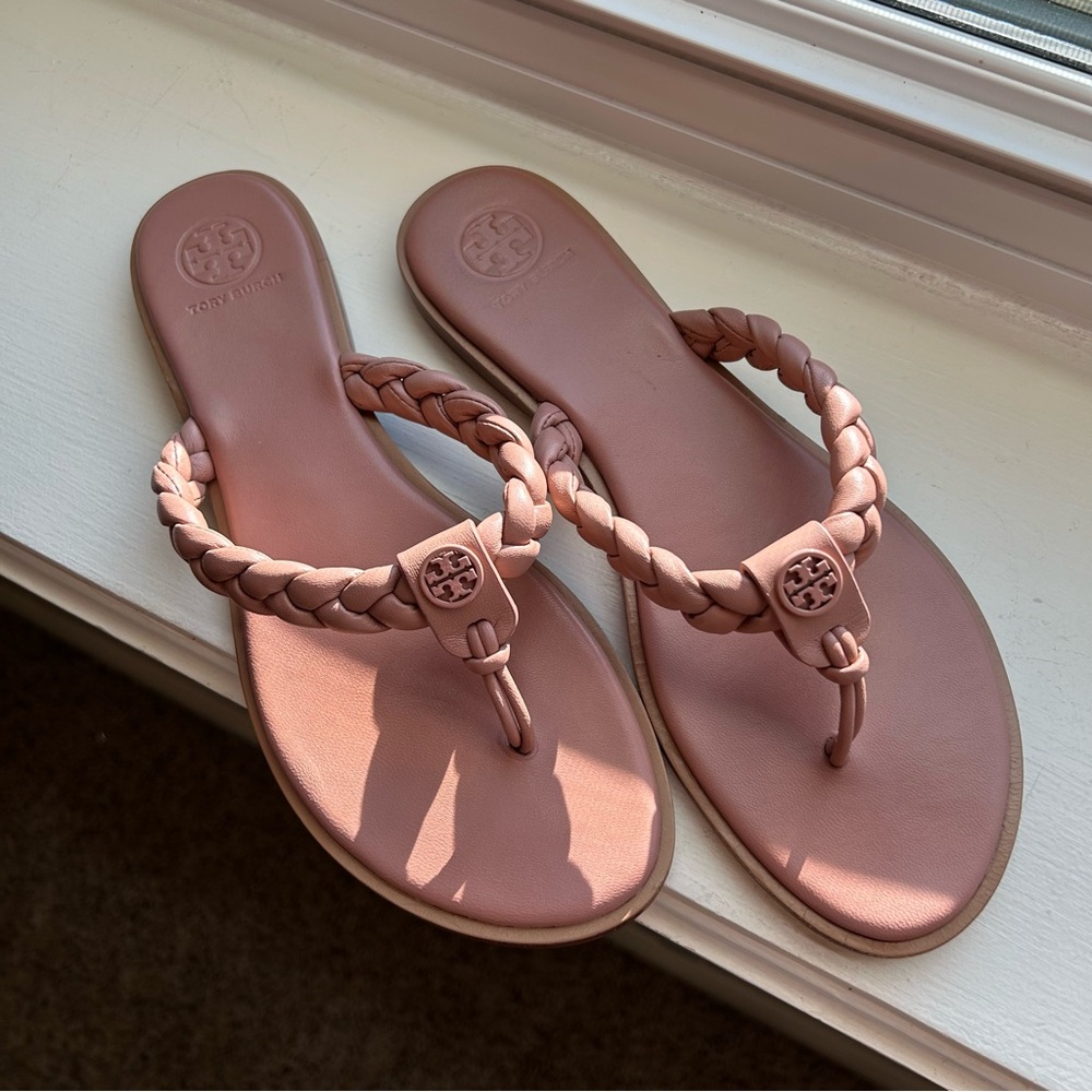 Tory Burch Braided Benton Thong Sheep Plume - Nappa- Sandal